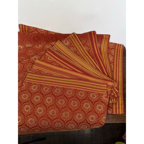 Unbranded Tableware Placemats Cloth Backing 8 Pieces Orange/Deep Red - Picture 4 of 6
